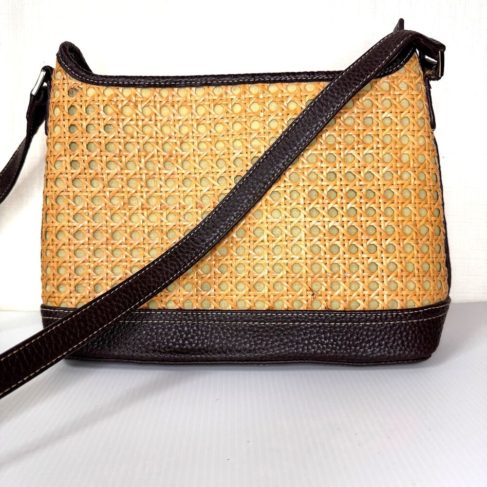 LIZ CLAIBORNE Rattan Purse Shoulder Bag Vegan Leather Summer Picnic Garden Party